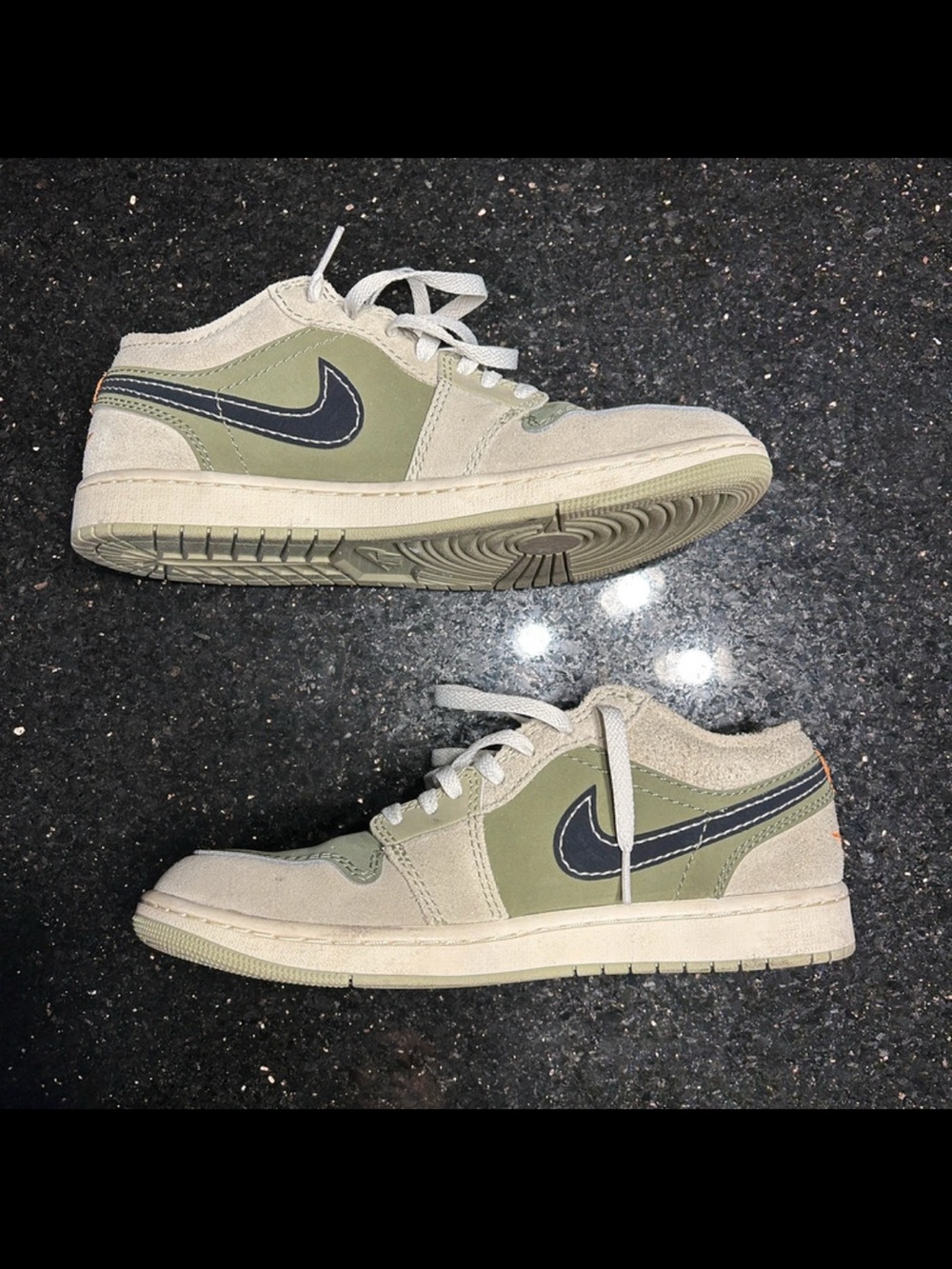 Nike Low-Top Sneakers in Olive and Beige with Black Swoosh